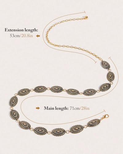PALAY® Boho Waist Belt for Women Golden Concho Belt Saree Waist Belt Metal Concho Belt Western Fashion Conchos Adjustable Concho Belt, 29.53 inches +19.69 inches 2 PCS PALAY® Boho Waist Belt for Women Golden Concho Belt Saree Waist Belt Metal Concho Belt Western Fashion Conchos Adjustable Concho Belt, 29.53 inches +19.69 inches 2 PCS